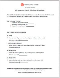 Life Insurance Needs Calculator Worksheet For Parents
